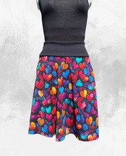 Dámská krátká půlkolová úpletová sukně,srdíčka