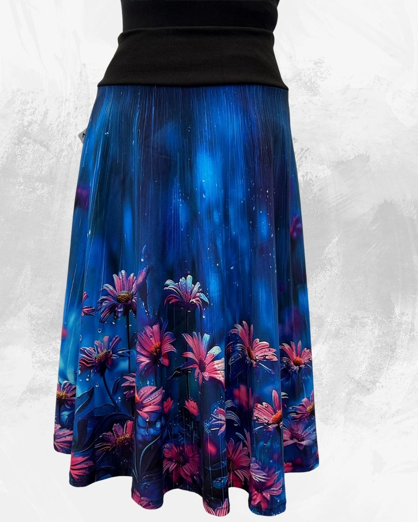 Dámská midi půlkolová úpletová sukně,tajemné kopretiny