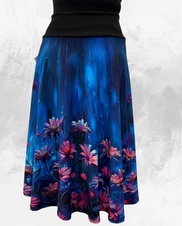 Dámská midi půlkolová úpletová sukně,tajemné kopretiny