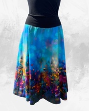 Dámská midi půlkolová úpletová sukně,letní louka