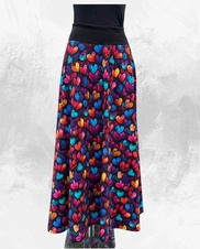 Dámská dlouhá na zem půlkolová úpletová sukně,kamínková srdíčka