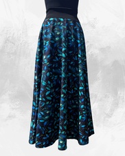 Dámská dlouhá na zem půlkolová úpletová sukně, krásné modrolístky, vel S,M