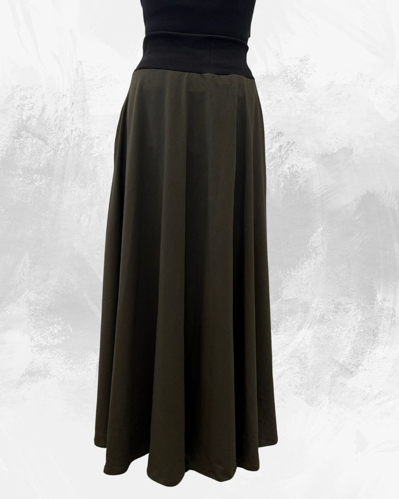 Dámská dlouhá na zem půlkolová úpletová sukně,khaki