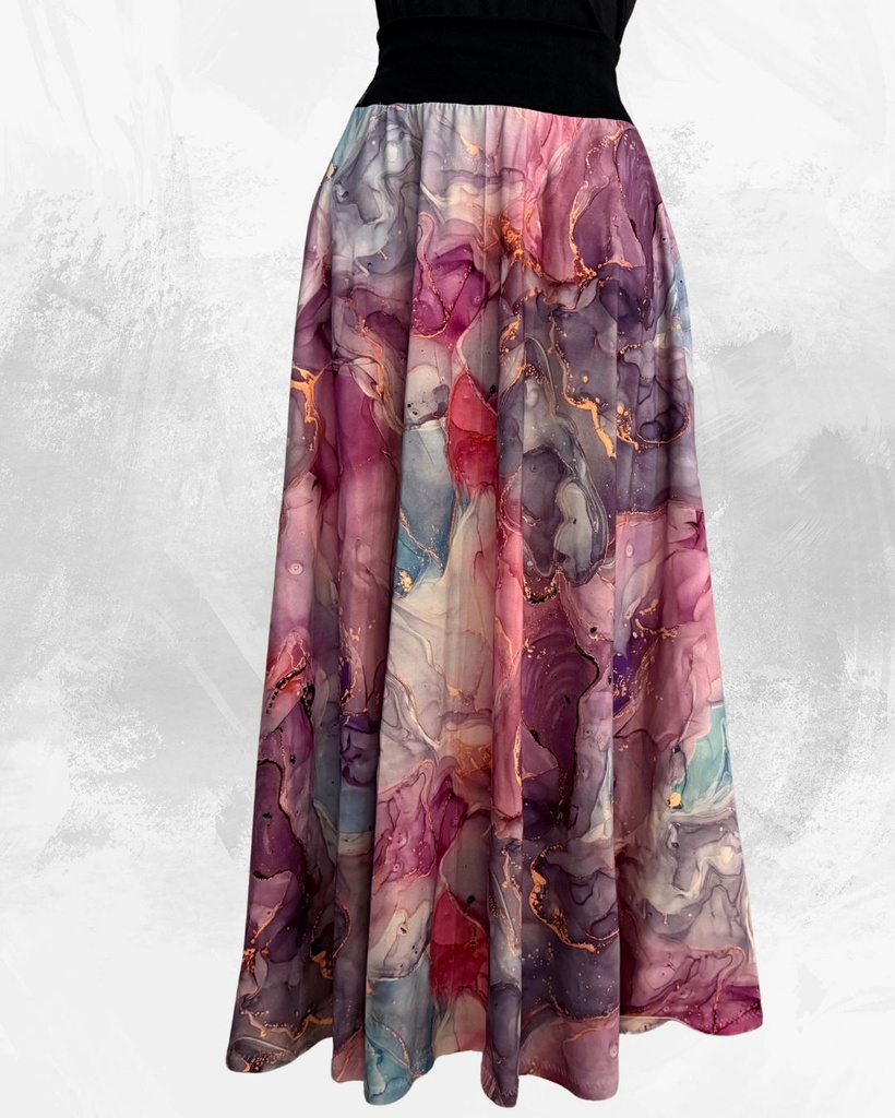 Dámská dlouhá na zem půlkolová úpletová sukně,barevný mramor