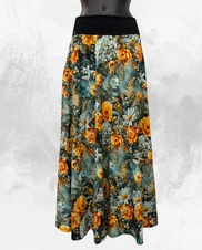 Dámská dlouhá na zem půlkolová úpletová sukně, podzimní vintage květy, vel S,M