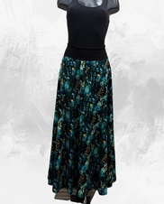 Dámská dlouhá na zem půlkolová úpletová sukně,zelenozlaté rostilny