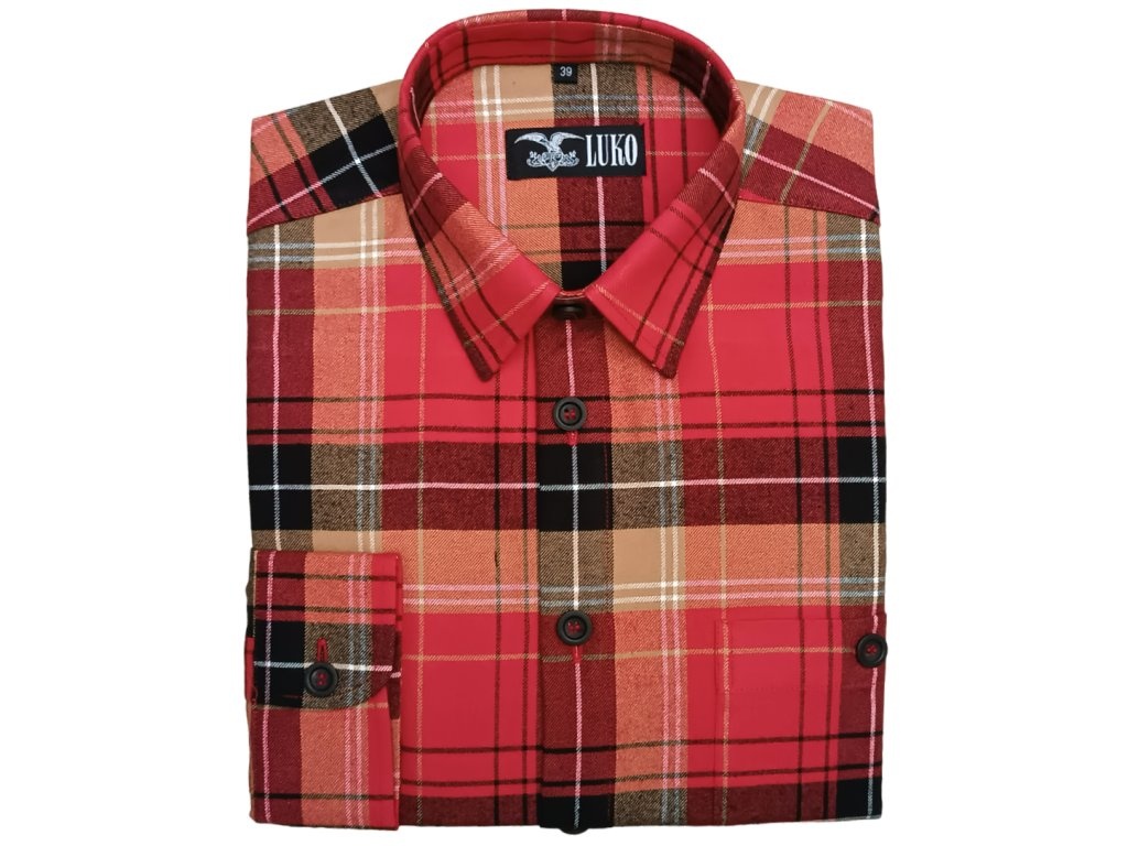 Pánská košile dlouhý rukáv,červené kostky