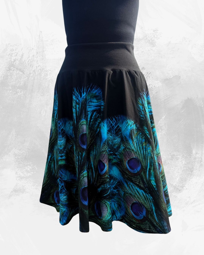 Dámská midi půlkolová úpletová sukně,paví peří