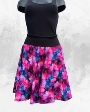 Dámská krátká kolová úpletová sukně,růžovofialové mramorové květy