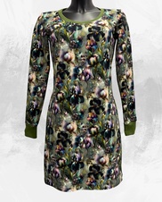 Dámské mikino-šaty,kosatce na zelenkavé