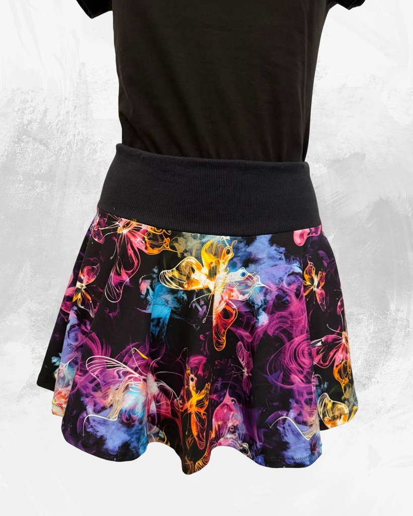 Dámská krátká kolová úpletová sukně, kouřový motýlci, vel XXL