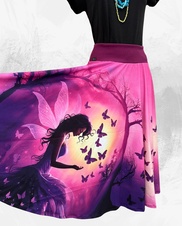 Dámská dlouhá kolová úpletová sukně,víla s motýlky