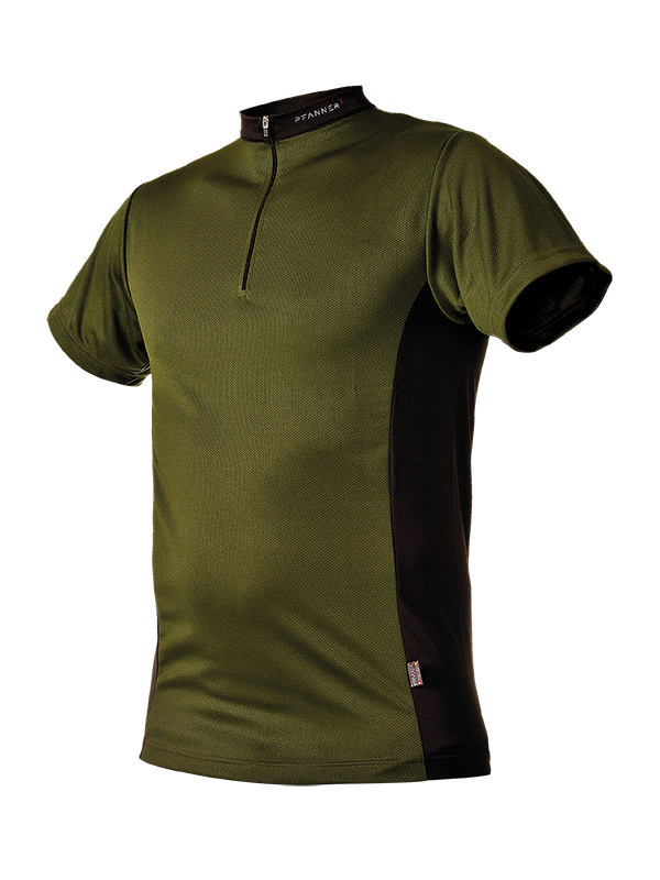 Pánské funkční triko PFANNER Zipp-Neck  s krátkým rukávem,olivová