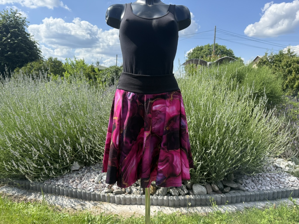 Dámská krátká kolová úpletová sukně,vínovozlatý mramor