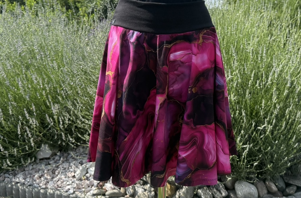 Dětská kolová úpletová sukně, vínovozlatý mramor, vel. 122/134