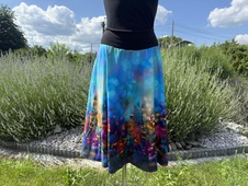 Dámská midi půlkolová úpletová sukně,letní louka